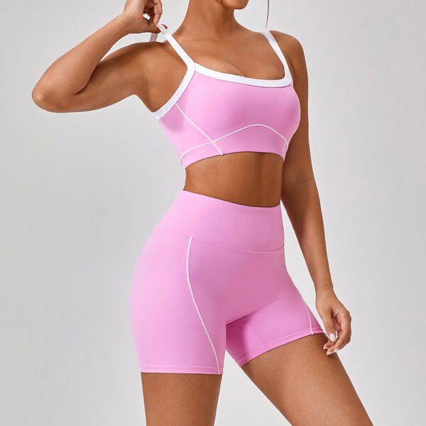 Outdoor Sports Yoga Suits Women's Spaghetti Strap Contrast Color Fitness Set Outfits - Image 7