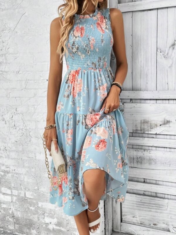 Floral Print Layered Hem Dress Maxi Vacation Beach Outfits Women - Image 3