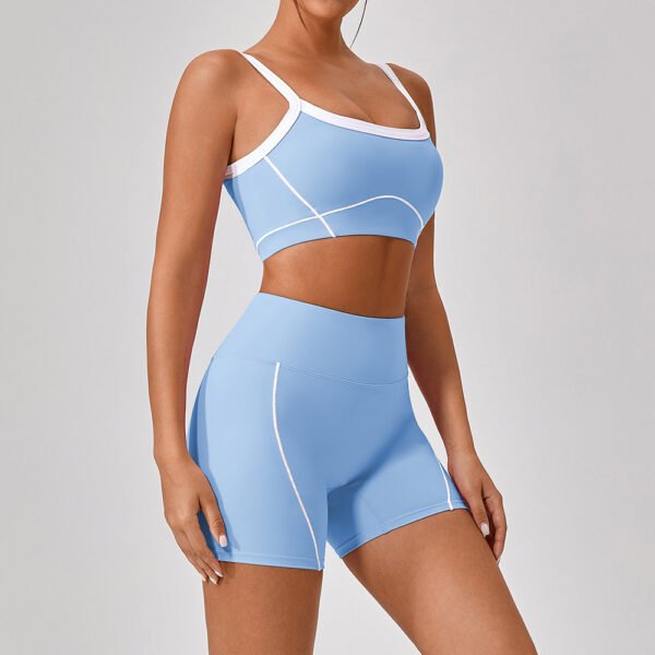 Outdoor Sports Yoga Suits Women's Spaghetti Strap Contrast Color Fitness Set Outfits - Image 3