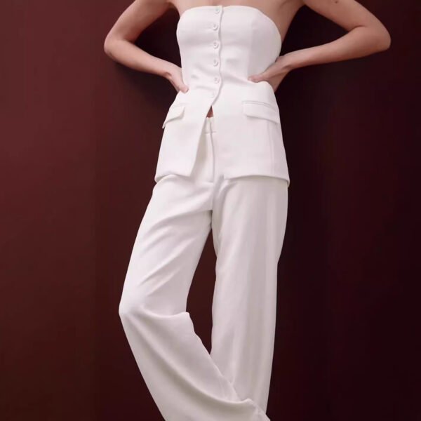 Women's Tube Top Pants Set – Sleeveless Button Top & Straight Leg Trousers - Image 7