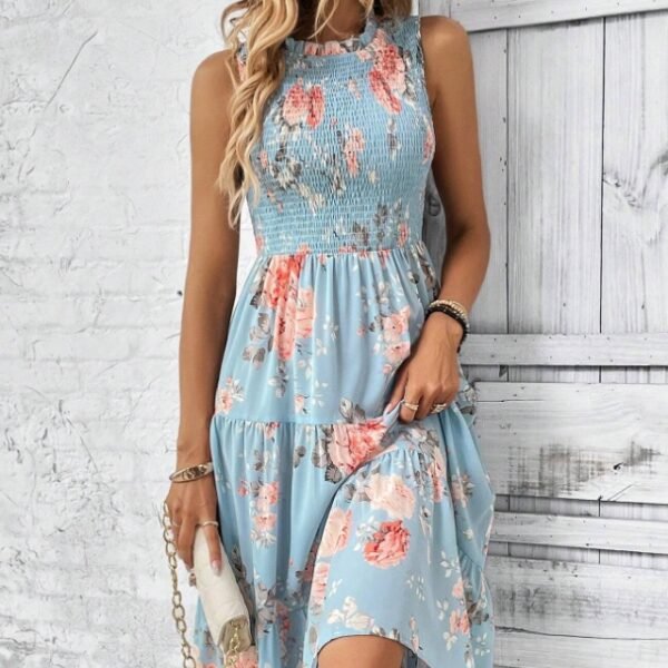 Floral Print Layered Hem Dress Maxi Vacation Beach Outfits Women