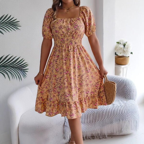 Floral Print Square Collar Dress Summer Fashion Ruffles Dresses Women's Clothing - Image 4