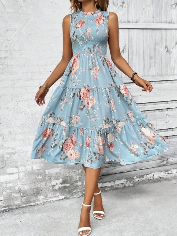 Floral Print Layered Hem Dress Maxi Vacation Beach Outfits Women - Image 5
