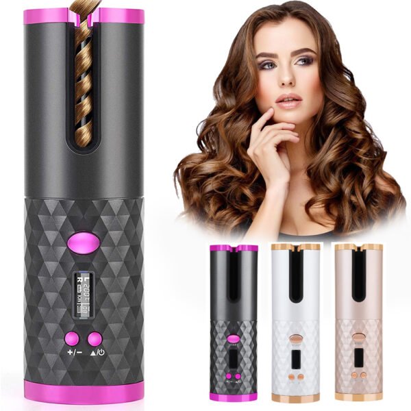 Rechargeable Automatic Hair Curler – Portable Ceramic Curling Iron with LCD Display