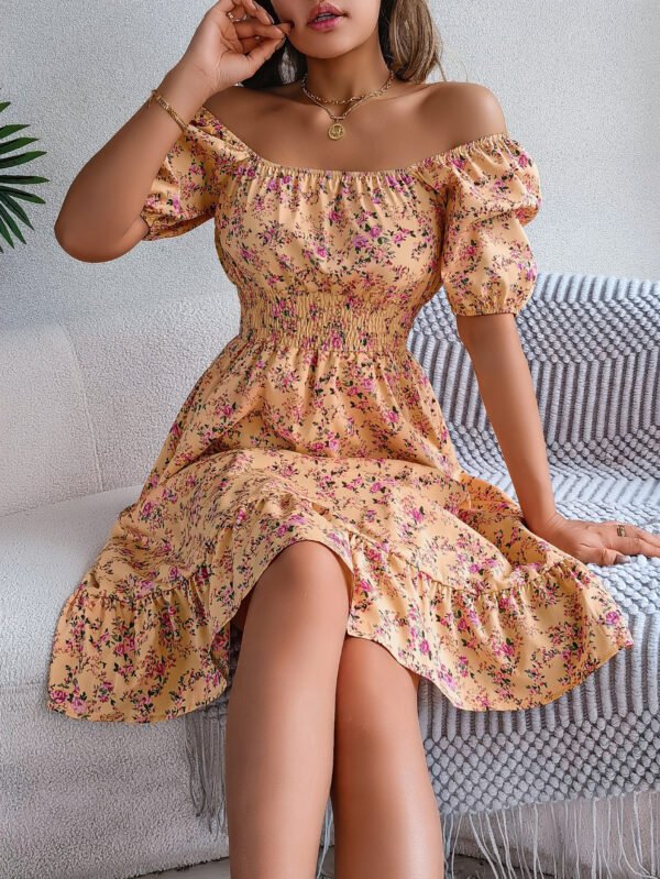 Floral Print Square Collar Dress Summer Fashion Ruffles Dresses Women's Clothing - Image 3