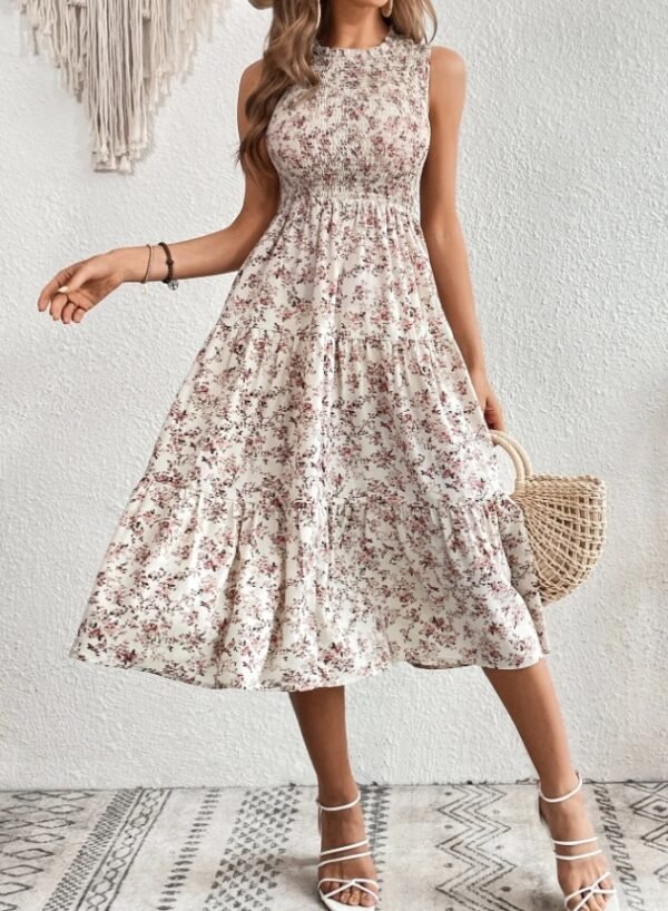 Floral Print Layered Hem Dress Maxi Vacation Beach Outfits Women - Image 2