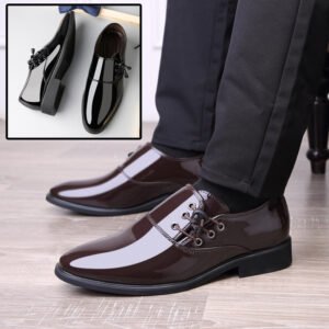 Men’s Italian Patent Leather Dress Shoes – Oxford Lace-Up for Wedding & Business